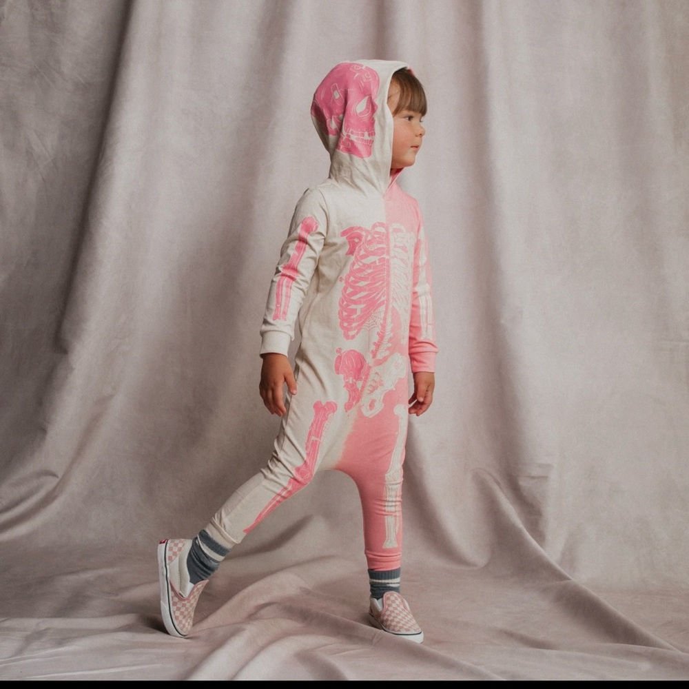 Rag Romper Pink & White Skelly Bodysuit